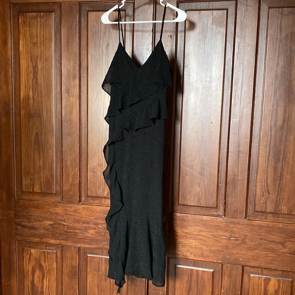 Wild Fable Black Asymmetrical Spaghetti Strap Sleeveless V-neck Ruffle Dress M